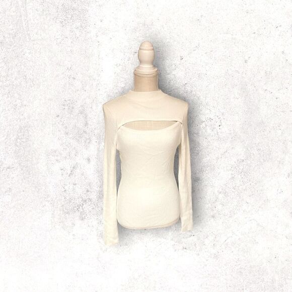 Derek Heart | NWT Women’s Ribbed Knot Peekaboo Sweater Size L Cream - Picture 1 of 8